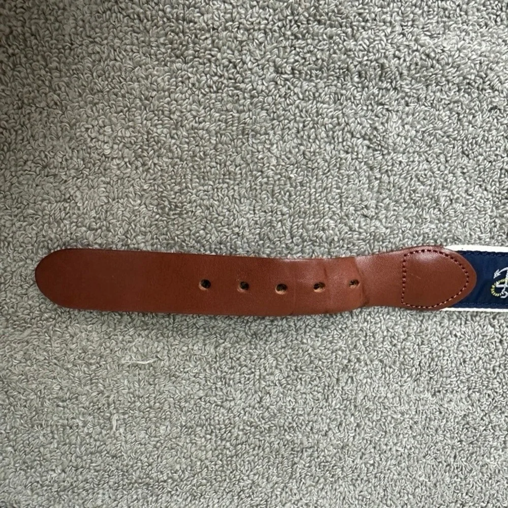 Leather Man Ltd Mens Anchor Nautical Surcingle Belt Navy Brown Size 44 Brass